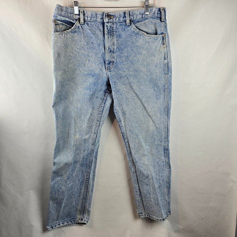 Lee Jeans Mens 38x30 Blue Light Wash Vintage Denim Made in USA Actual 35x28